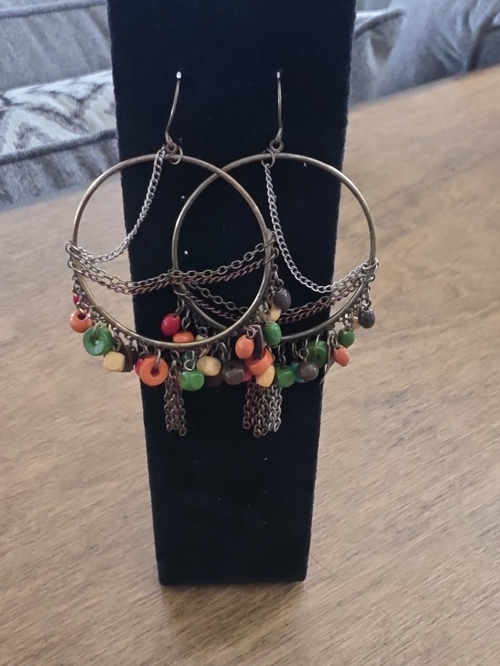 Claire's Multicolor Bead Hoop Earrings with Antique Chains